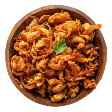 pngtree generate a photorealistic image of a wooden bowl of fried onion png image 12786244